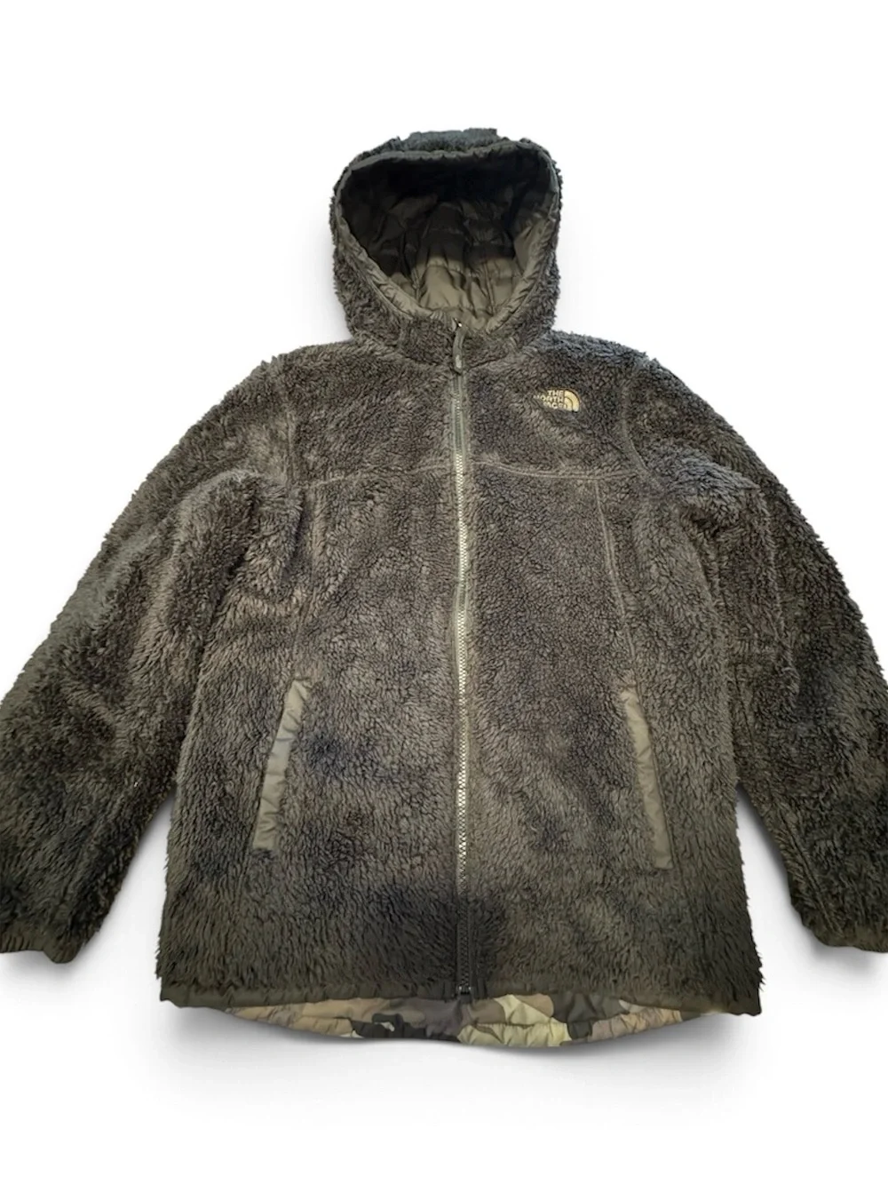 The North Face Reversible Kids Camo Puffer winter jacket / - Black, Gray, Green